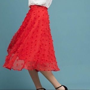 Anthropologie Red Marlow Textured Midi Skirt